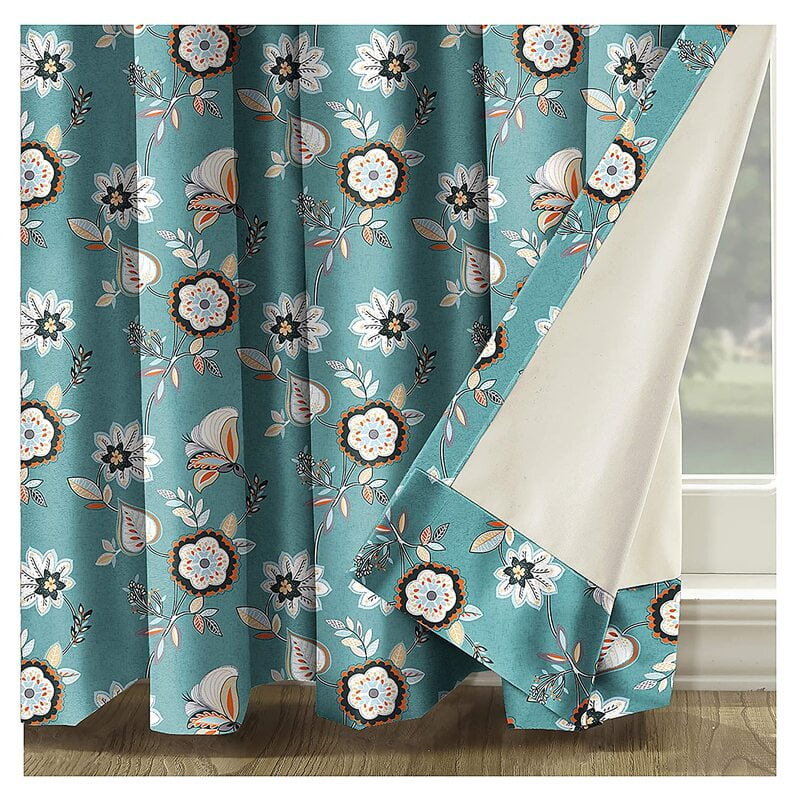 BEAU TEAL CURTAIN BLACKOUT PRINTED