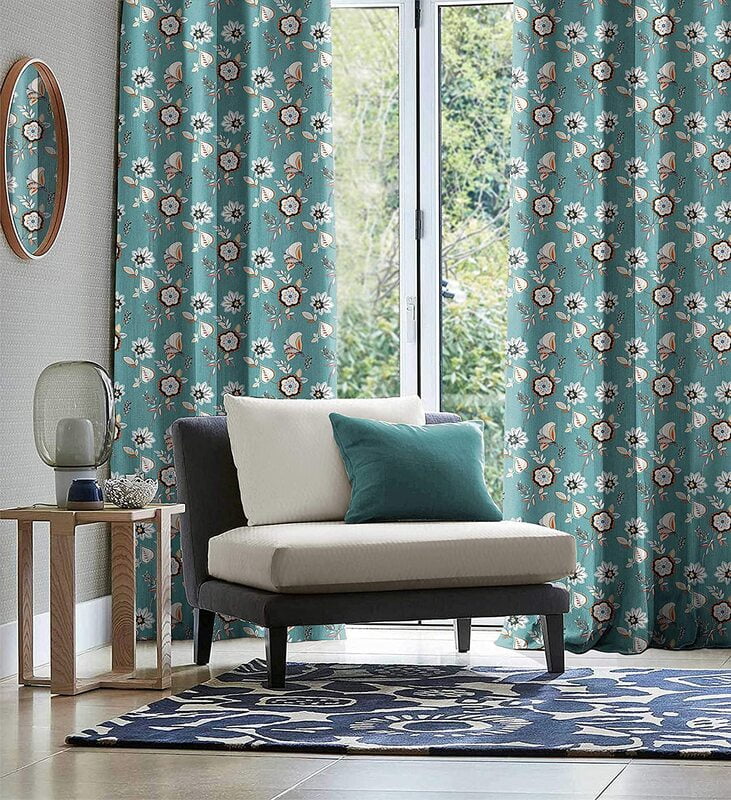 BEAU TEAL CURTAIN BLACKOUT PRINTED